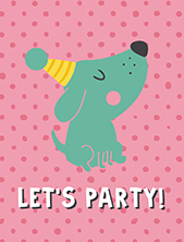 Lets Party Dog Party Hat - New Year Card - Letterbox Gift - Cake Card