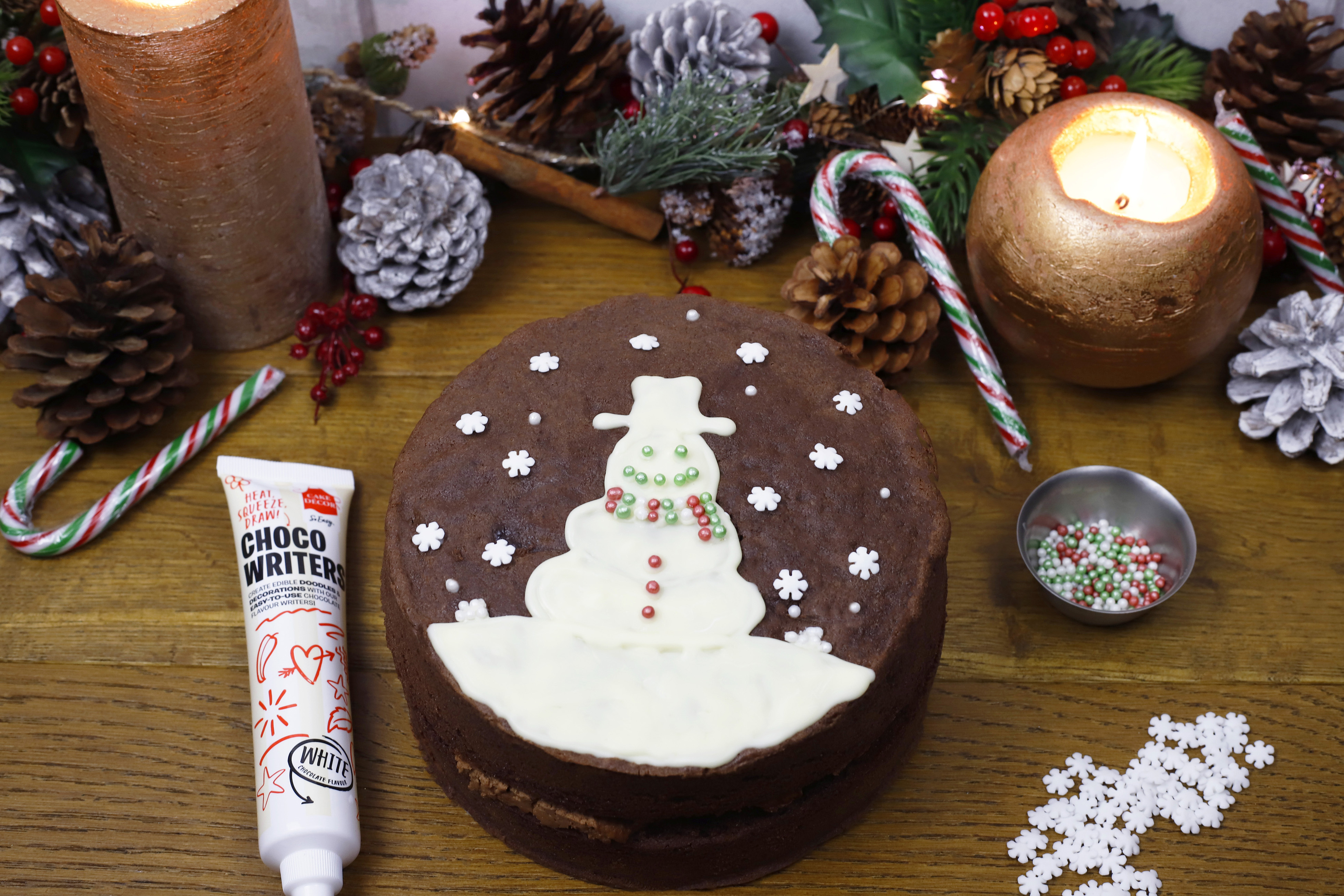Snowman Cake - Chocolate Cake with Christmas Decorating Kit