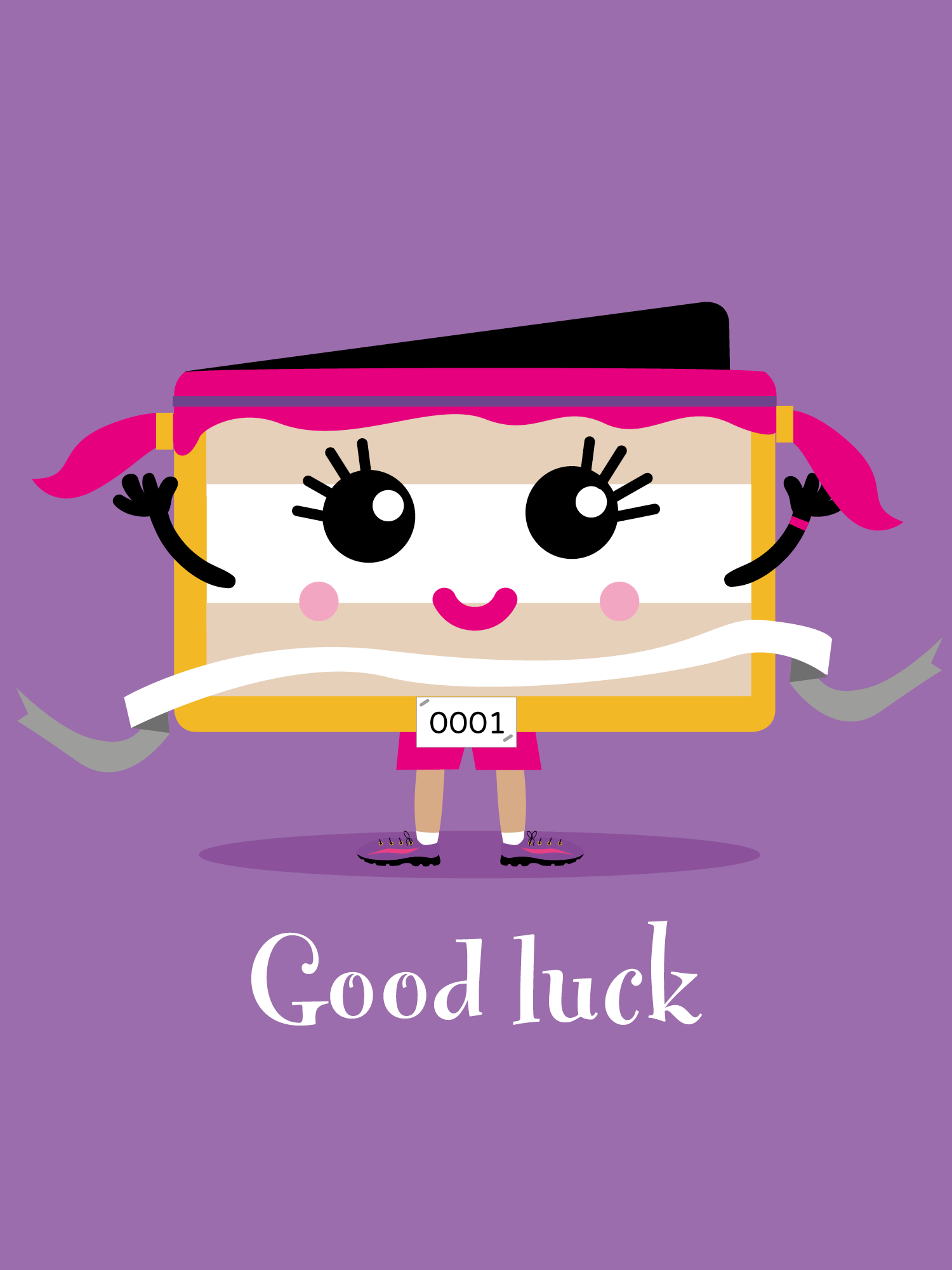 Good Luck Character Purple Cake Card