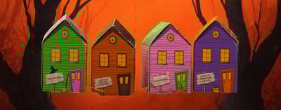 haunted houses on orange background