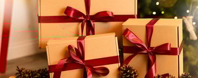 parcels with red ribbons