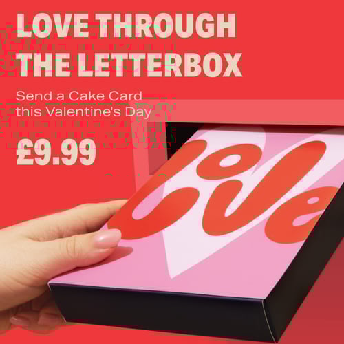 Cake Card with Love written on going through a letterbox