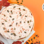 Gluten Free Pumpkin Spiced Latte Cake - whole on orange background