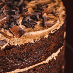close-up view of Vegan Chocolate Caramel Fudge Cake