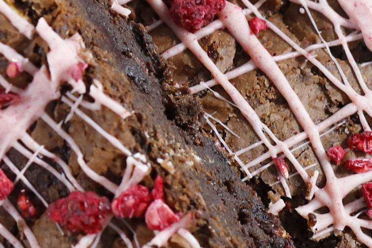 Close up White Chocolate & Raspberry Brownies