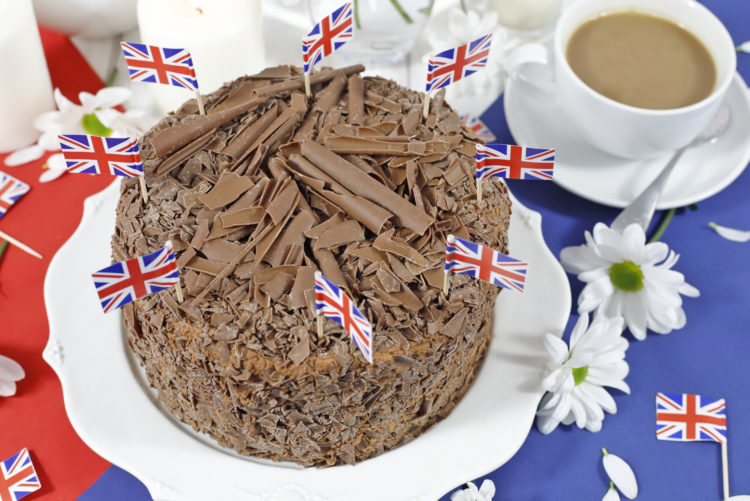 Gluten Free Jubilee Pinata - Union Jack Flags decorating the top of the cake