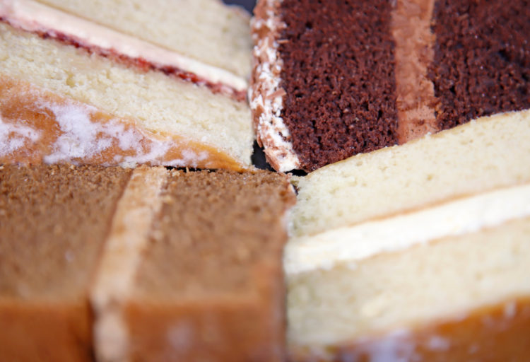 4 Cake sponge slices close up