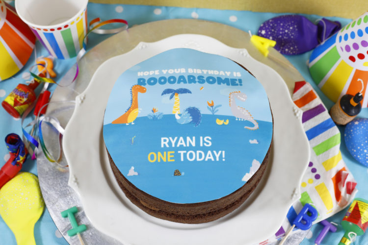 Photo Cakes - Birthday Photo Cake - Chocolate Birthday Cake with dinosaur cake topper